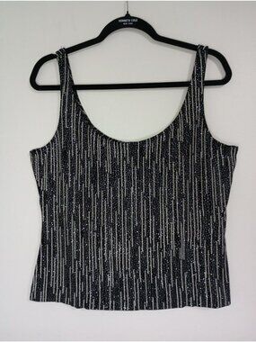Alex Evenings Black Metallic Glitter Tank Top XL Sleeveless Scoop Neck USA